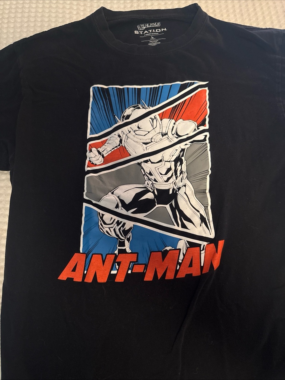 Marvel Ant-Man Panel Graphic Tee - Black with Red & Blue Accents